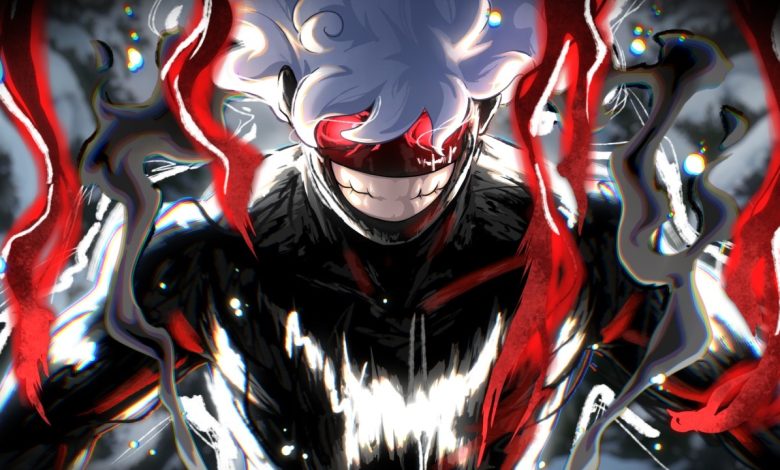 Luffy en Gear 5 face à Imu avec Scopper Gaban et Loki à Elbaf